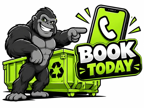 Crusher the gorilla mascot pointing toward a phone showing a call icon